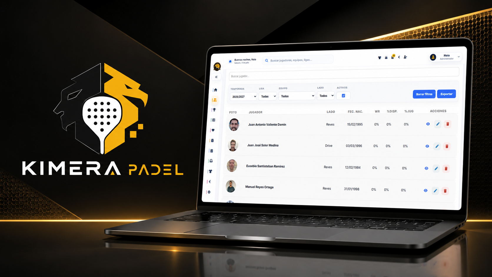 Imagen principal premium de Kímera Pádel con laptop y CRM